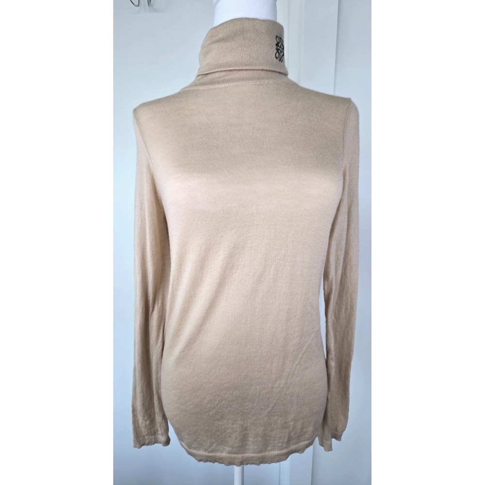 Modele Depose Made in Italy 100% Worsted Wool Beige Turtle Neck Sweater Sz M Lux